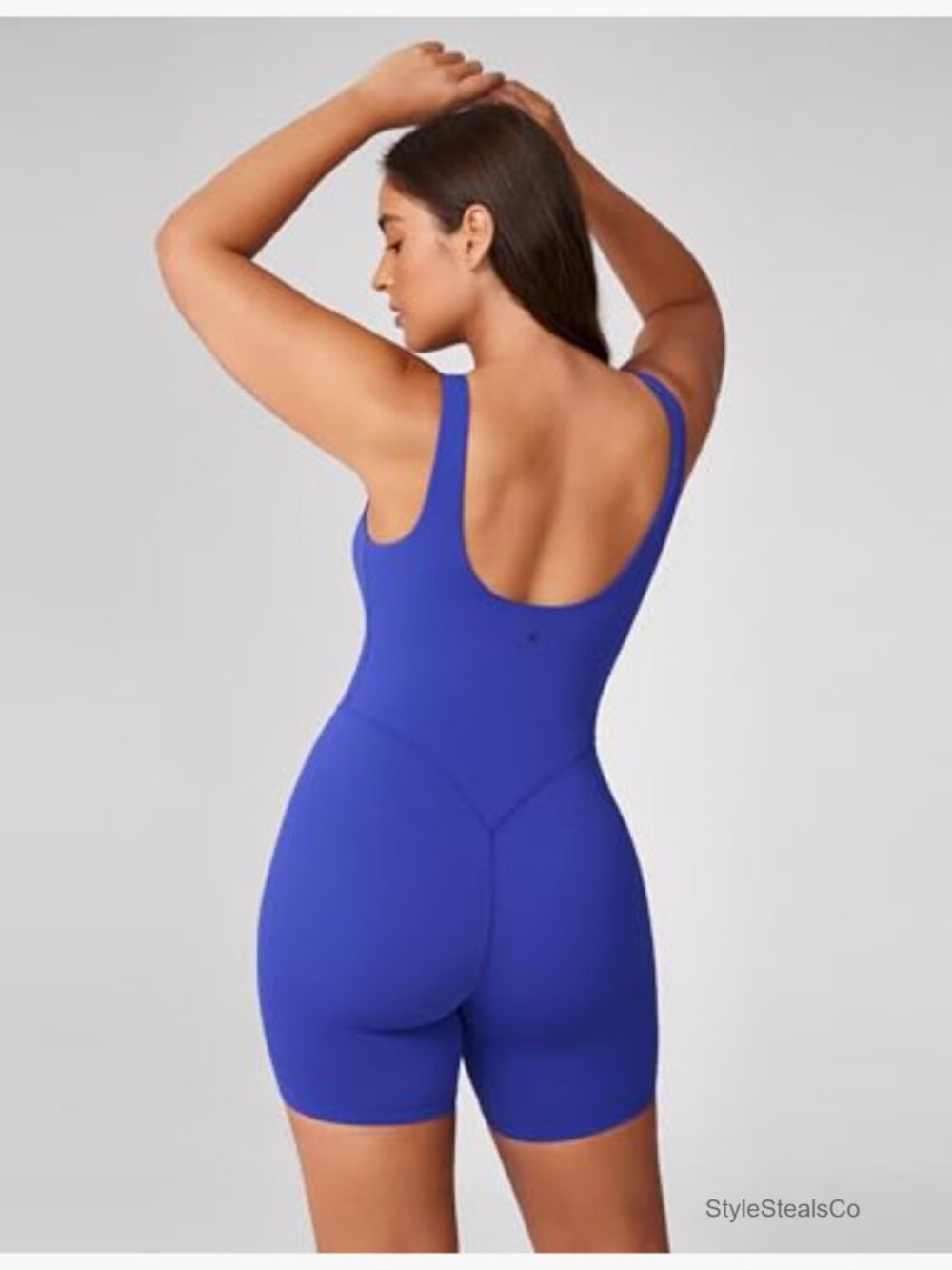 V Neck Jumpsuit with Built in Bra Sleeveless Athletic Romper Shorts Workout One - Picture 2 of 4